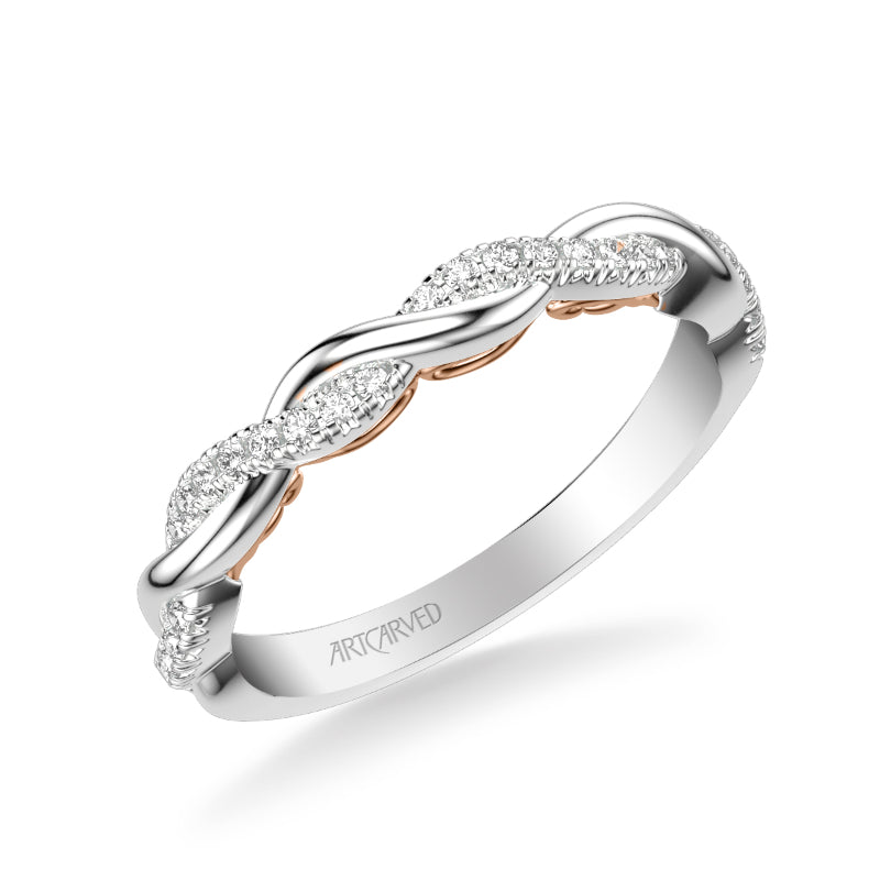 Artcarved Bridal Mounted with Side Stones Contemporary Lyric Diamond Wedding Band Tilda 14K White Gold Primary & 14K Rose Gold