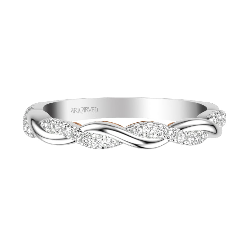 Artcarved Bridal Mounted with Side Stones Contemporary Lyric Diamond Wedding Band Tilda 14K White Gold Primary & 14K Rose Gold