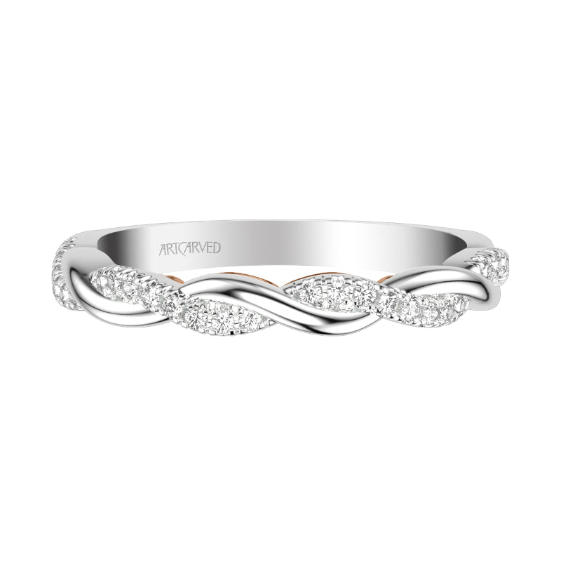 Artcarved Bridal Mounted with Side Stones Contemporary Lyric Diamond Wedding Band Tilda 18K White Gold Primary & Rose Gold