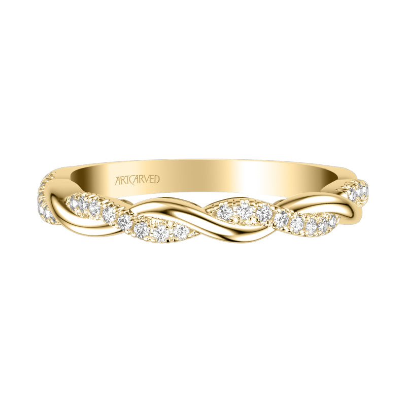 Artcarved Bridal Mounted with Side Stones Contemporary Lyric Diamond Wedding Band Tilda 18K Yellow Gold
