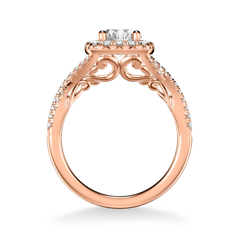 Artcarved Bridal Semi-Mounted with Side Stones Contemporary Lyric Halo Engagement Ring Shelby 14K Rose Gold