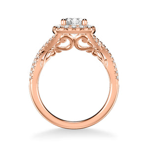 Artcarved Bridal Semi-Mounted with Side Stones Contemporary Lyric Halo Engagement Ring Shelby 14K Rose Gold