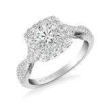 Artcarved Bridal Semi-Mounted with Side Stones Contemporary Lyric Halo Engagement Ring Shelby 18K White Gold