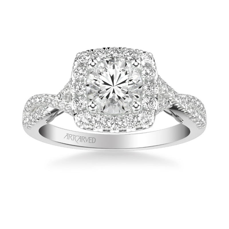 Artcarved Bridal Mounted with CZ Center Contemporary Lyric Halo Engagement Ring Shelby 14K White Gold