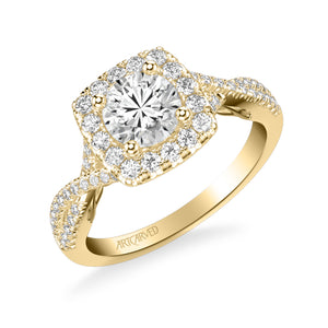 Artcarved Bridal Semi-Mounted with Side Stones Contemporary Lyric Halo Engagement Ring Shelby 18K Yellow Gold