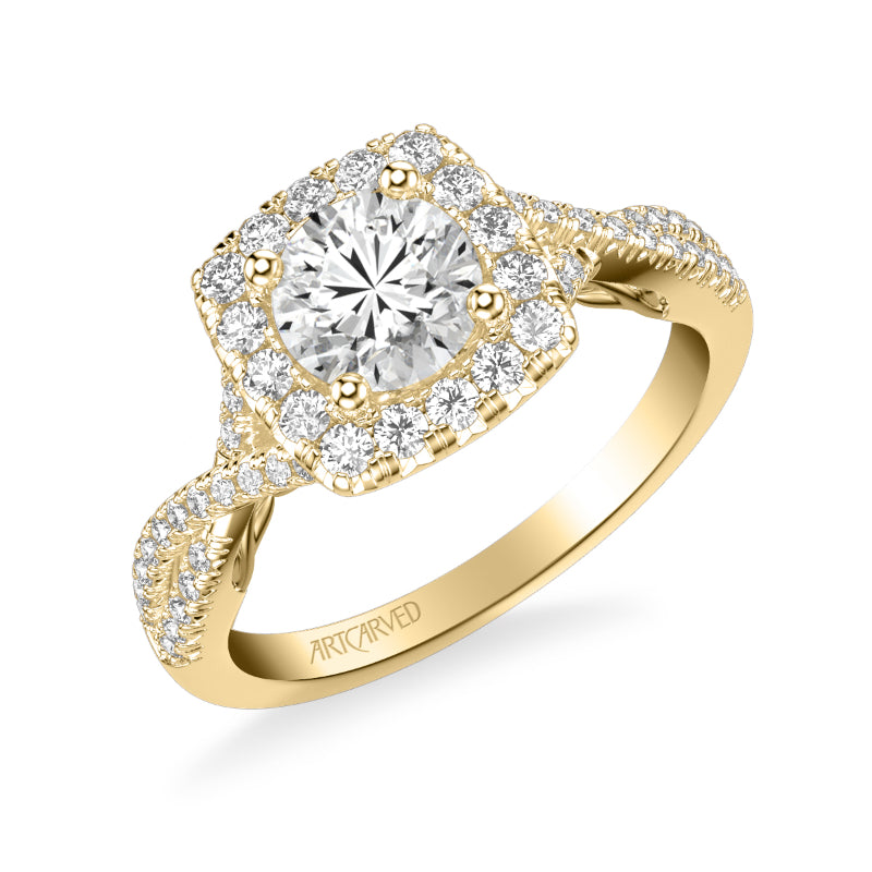 Artcarved Bridal Mounted with CZ Center Contemporary Lyric Halo Engagement Ring Shelby 14K Yellow Gold