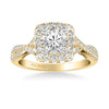 Artcarved Bridal Semi-Mounted with Side Stones Contemporary Lyric Halo Engagement Ring Shelby 18K Yellow Gold