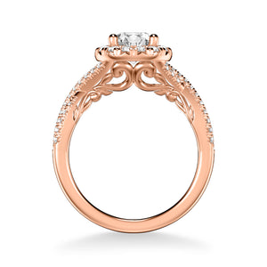 Artcarved Bridal Semi-Mounted with Side Stones Contemporary Lyric Halo Engagement Ring Vonda 18K Rose Gold