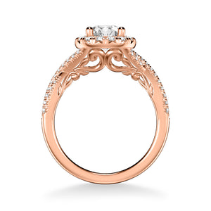 Artcarved Bridal Semi-Mounted with Side Stones Contemporary Lyric Halo Engagement Ring Vonda 14K Rose Gold