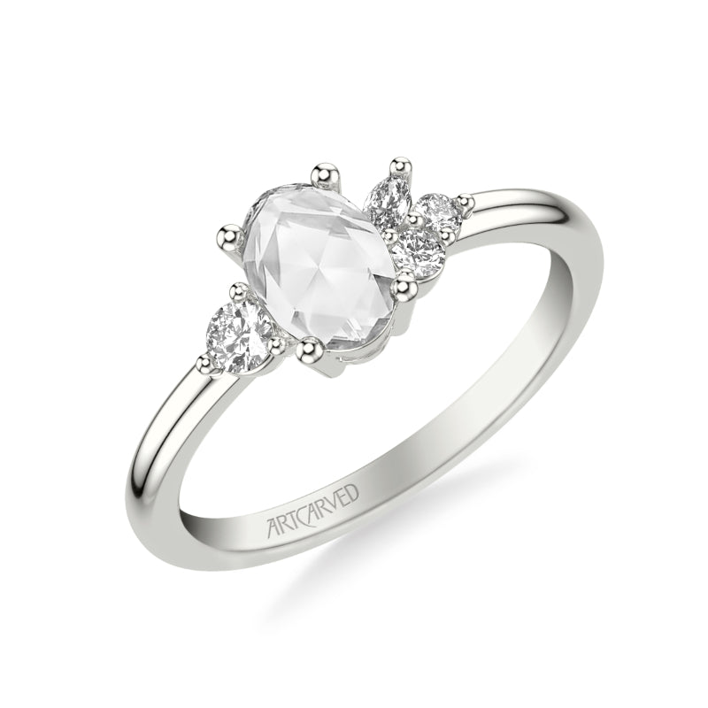 Artcarved Bridal Mounted Mined Live Center Contemporary Diamond Engagement Ring 14K White Gold