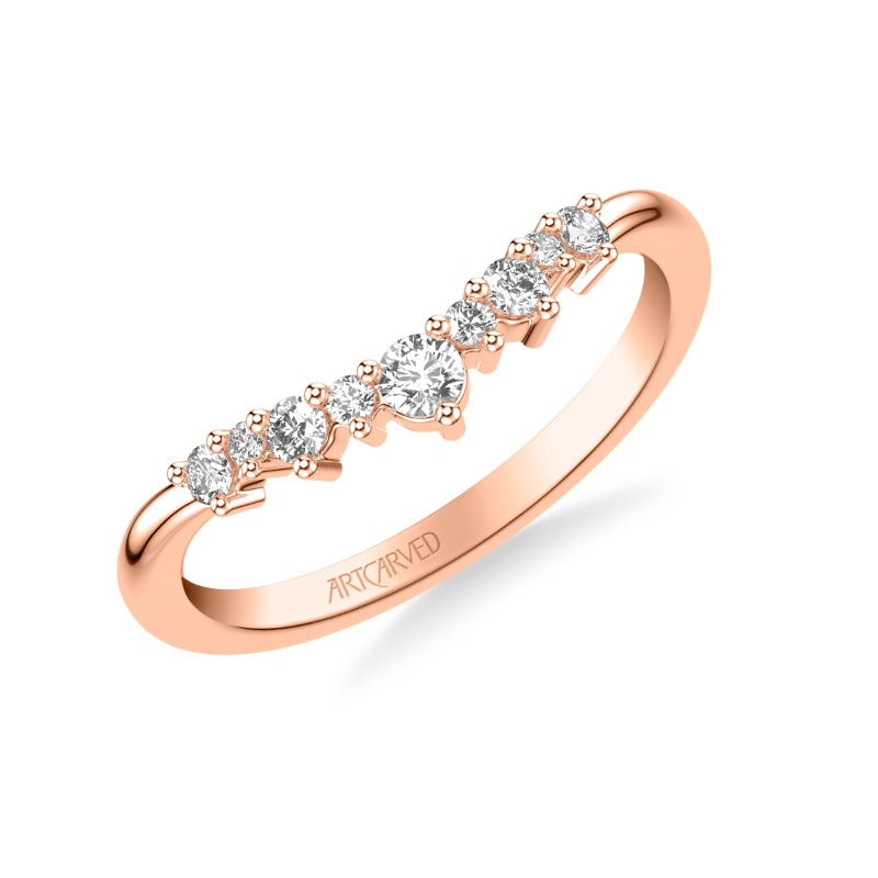 Artcarved Bridal Mounted with Side Stones Contemporary Diamond Wedding Band 14K Rose Gold