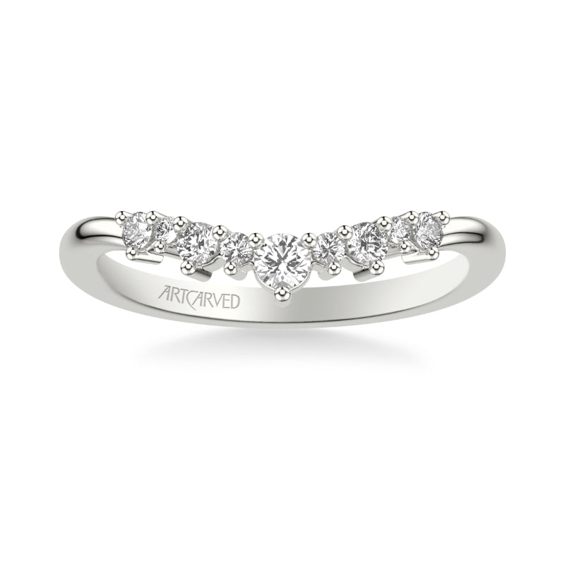 Artcarved Bridal Mounted with Side Stones Contemporary Diamond Wedding Band 14K White Gold