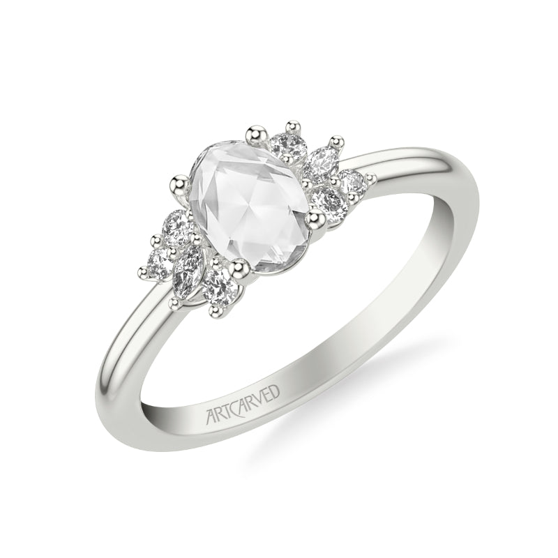 Artcarved Bridal Mounted Mined Live Center Contemporary Diamond Engagement Ring 14K White Gold