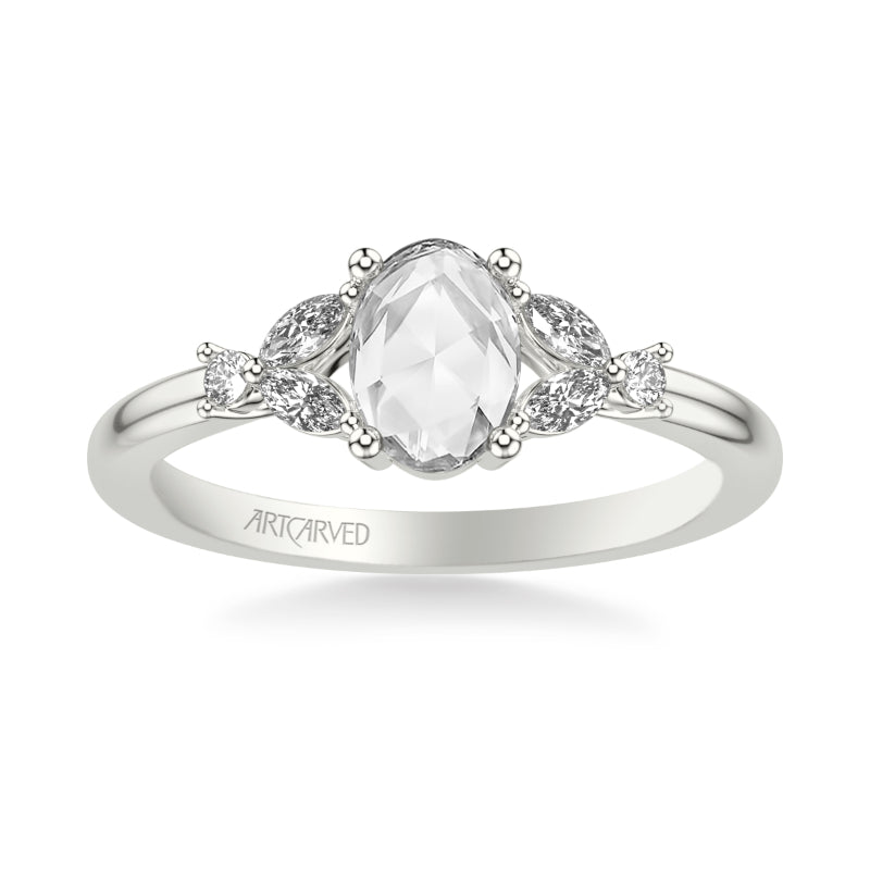 Artcarved Bridal Mounted Mined Live Center Contemporary Diamond Engagement Ring 14K White Gold