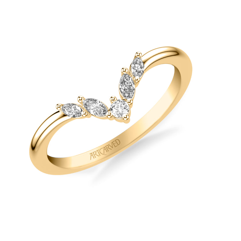 Artcarved Bridal Mounted with Side Stones Contemporary Diamond Wedding Band 14K Yellow Gold