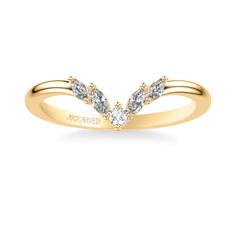 Artcarved Bridal Mounted with Side Stones Contemporary Diamond Wedding Band 14K Yellow Gold