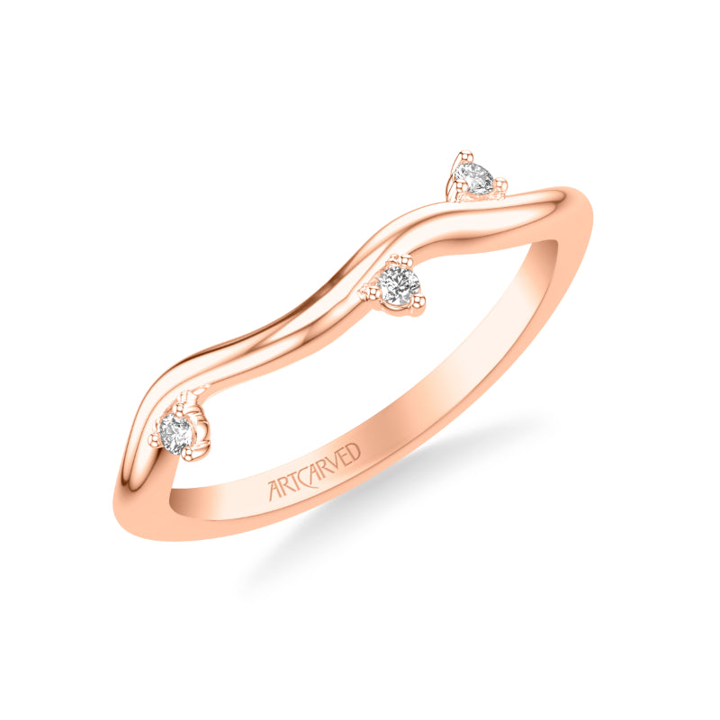 Artcarved Bridal Mounted with Side Stones Contemporary Diamond Wedding Band 14K Rose Gold