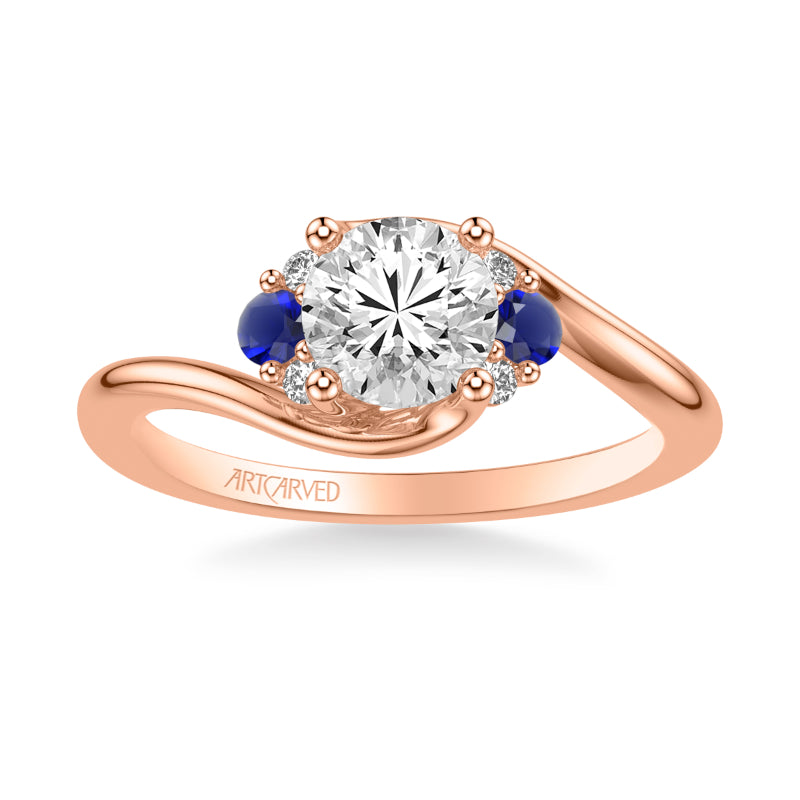 Artcarved Bridal Mounted with CZ Center Contemporary Engagement Ring 18K Rose Gold & Blue Sapphire