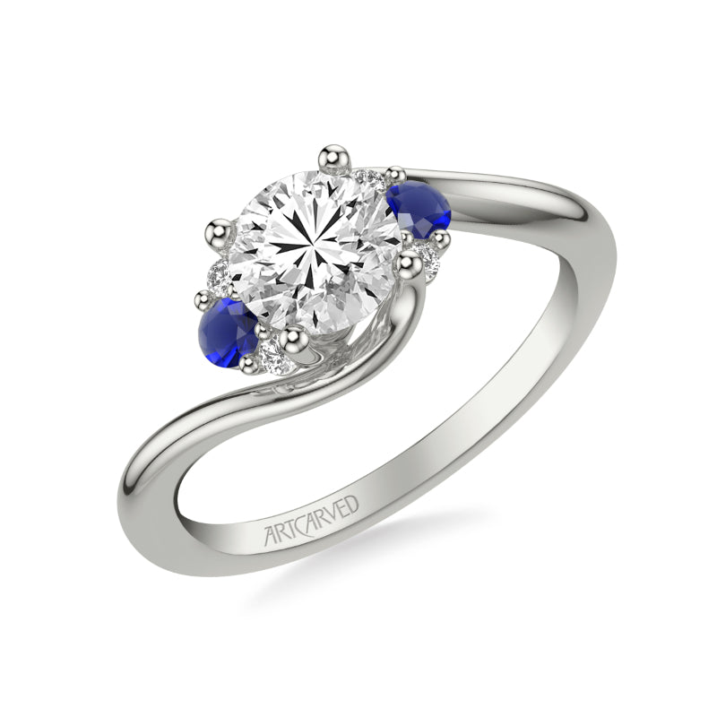 Artcarved Bridal Semi-Mounted with Side Stones Contemporary Engagement Ring 18K White Gold & Blue Sapphire