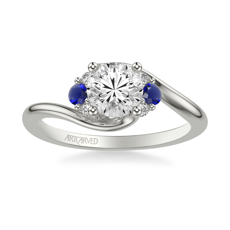 Artcarved Bridal Semi-Mounted with Side Stones Contemporary Engagement Ring 18K White Gold & Blue Sapphire