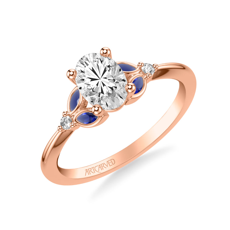 Artcarved Bridal Mounted with CZ Center Contemporary Engagement Ring 14K Rose Gold & Blue Sapphire