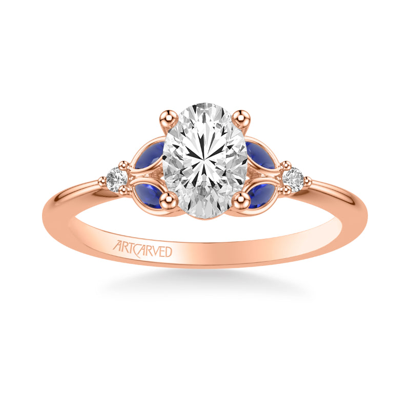 Artcarved Bridal Mounted with CZ Center Contemporary Engagement Ring 14K Rose Gold & Blue Sapphire