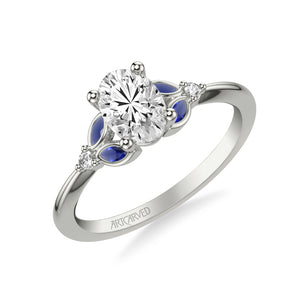 Artcarved Bridal Mounted with CZ Center Contemporary Engagement Ring 18K White Gold & Blue Sapphire