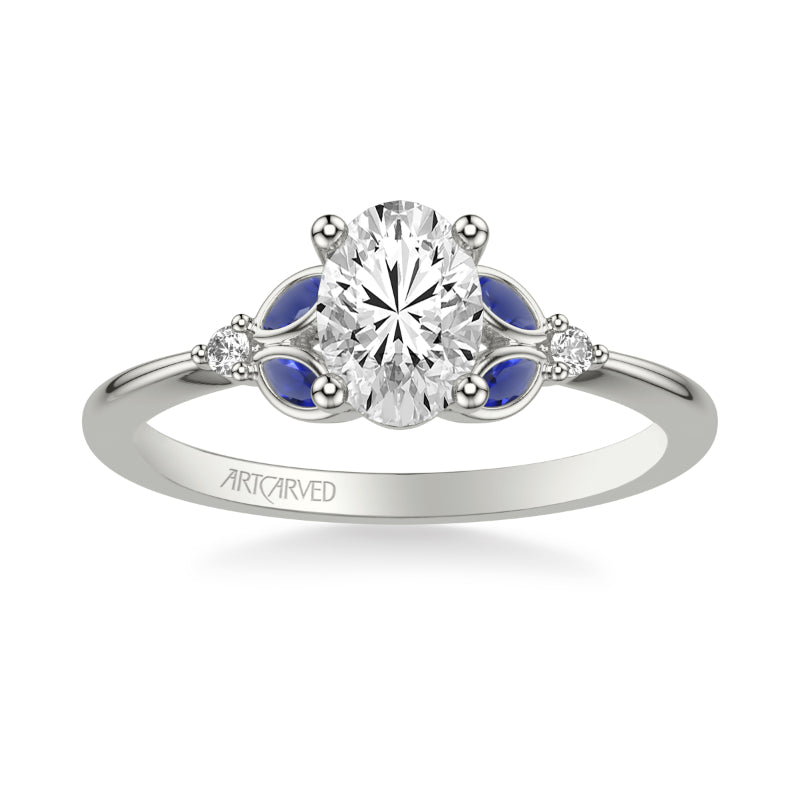 Artcarved Bridal Mounted with CZ Center Contemporary Engagement Ring 18K White Gold & Blue Sapphire