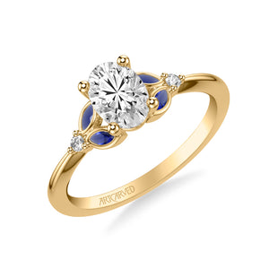 Artcarved Bridal Semi-Mounted with Side Stones Contemporary Engagement Ring 14K Yellow Gold & Blue Sapphire