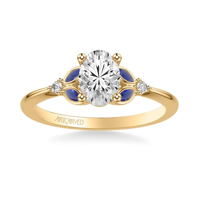 Artcarved Bridal Semi-Mounted with Side Stones Contemporary Engagement Ring 14K Yellow Gold & Blue Sapphire