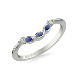 Artcarved Bridal Mounted with Side Stones Contemporary Gemstone Wedding Band 18K White Gold & Blue Sapphire