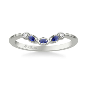 Artcarved Bridal Mounted with Side Stones Contemporary Gemstone Wedding Band 18K White Gold & Blue Sapphire