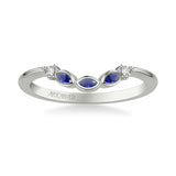 Artcarved Bridal Mounted with Side Stones Contemporary Gemstone Wedding Band 14K White Gold & Blue Sapphire