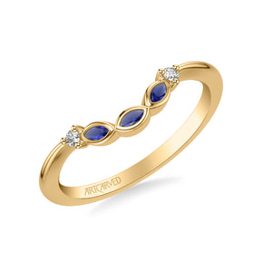 Artcarved Bridal Mounted with Side Stones Contemporary Gemstone Wedding Band 14K Yellow Gold & Blue Sapphire