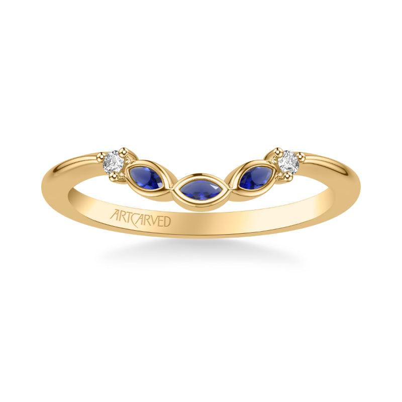 Artcarved Bridal Mounted with Side Stones Contemporary Gemstone Wedding Band 14K Yellow Gold & Blue Sapphire