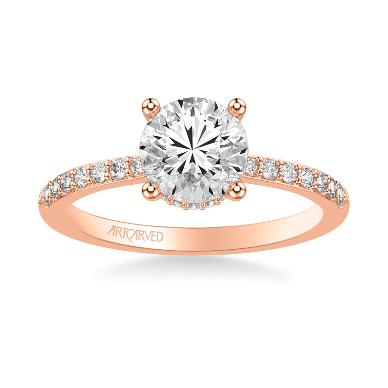 Artcarved Bridal Semi-Mounted with Side Stones Classic Engagement Ring 18K Rose Gold