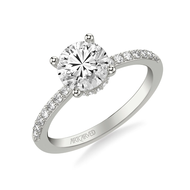 Artcarved Bridal Semi-Mounted with Side Stones Classic Engagement Ring 14K White Gold