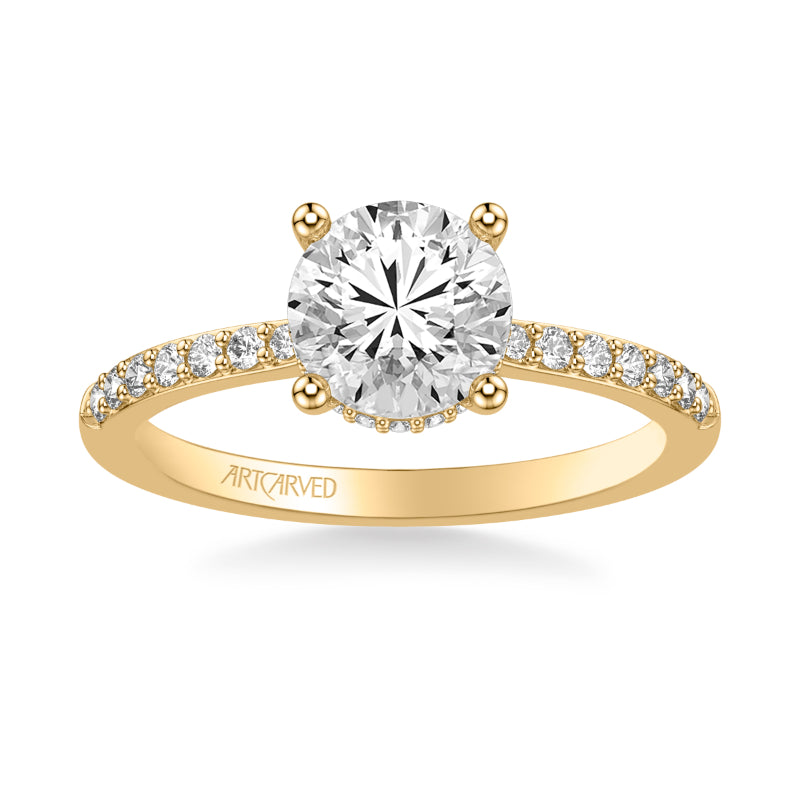 Artcarved Bridal Semi-Mounted with Side Stones Classic Engagement Ring 18K Yellow Gold