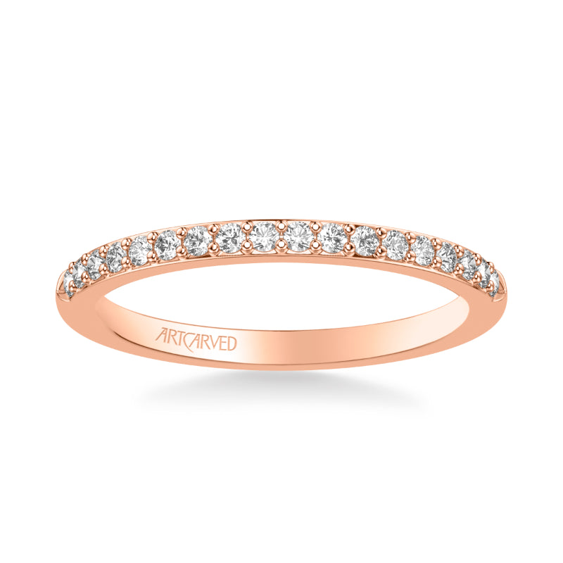 Artcarved Bridal Mounted with Side Stones Classic Diamond Wedding Band 18K Rose Gold