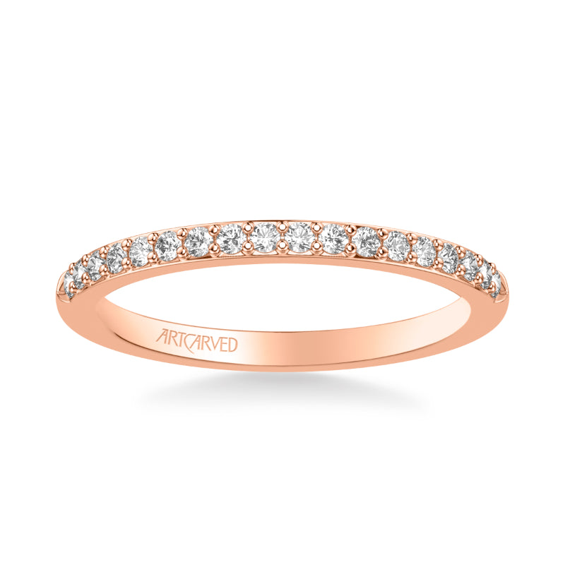 Artcarved Bridal Mounted with Side Stones Classic Diamond Wedding Band 14K Rose Gold