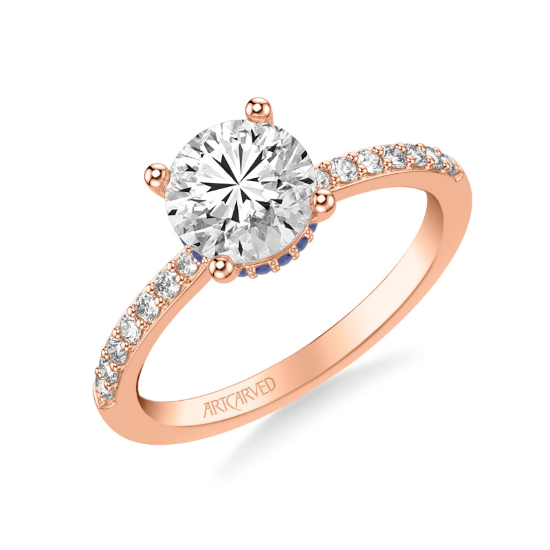 Artcarved Bridal Semi-Mounted with Side Stones Classic Engagement Ring 18K Rose Gold & Blue Sapphire