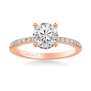 Artcarved Bridal Mounted with CZ Center Classic Engagement Ring 18K Rose Gold & Blue Sapphire
