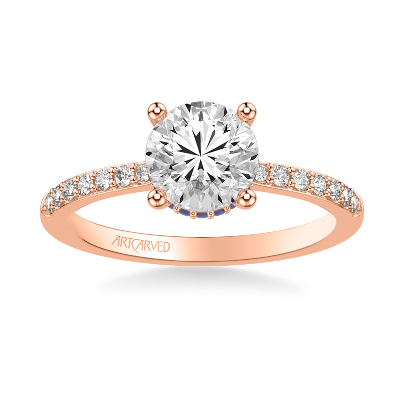 Artcarved Bridal Semi-Mounted with Side Stones Classic Engagement Ring 14K Rose Gold & Blue Sapphire