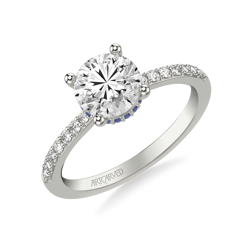 Artcarved Bridal Semi-Mounted with Side Stones Classic Engagement Ring 18K White Gold & Blue Sapphire