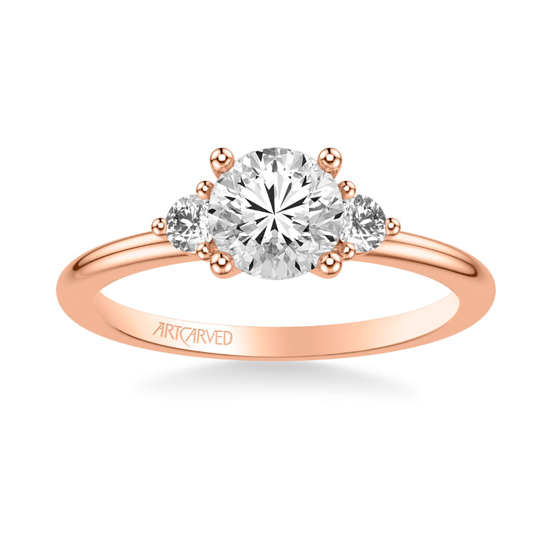 Artcarved Bridal Semi-Mounted with Side Stones Classic Engagement Ring 18K Rose Gold