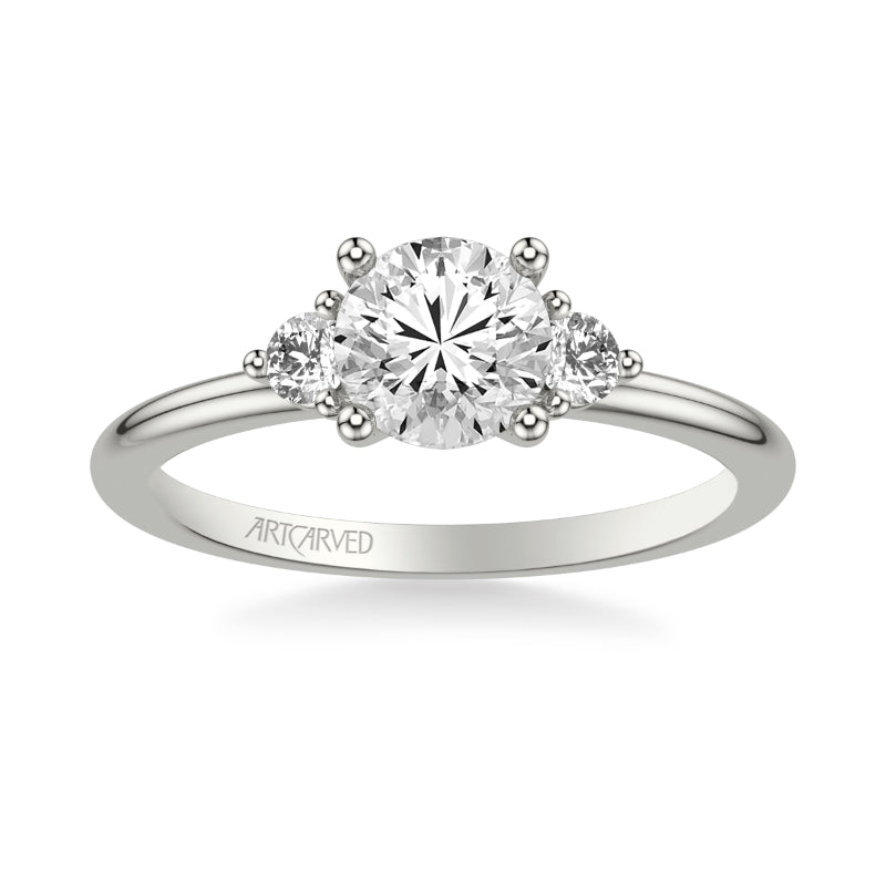 Artcarved Bridal Semi-Mounted with Side Stones Classic Engagement Ring 14K White Gold