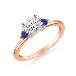 Artcarved Bridal Semi-Mounted with Side Stones Classic Engagement Ring 14K Rose Gold & Blue Sapphire