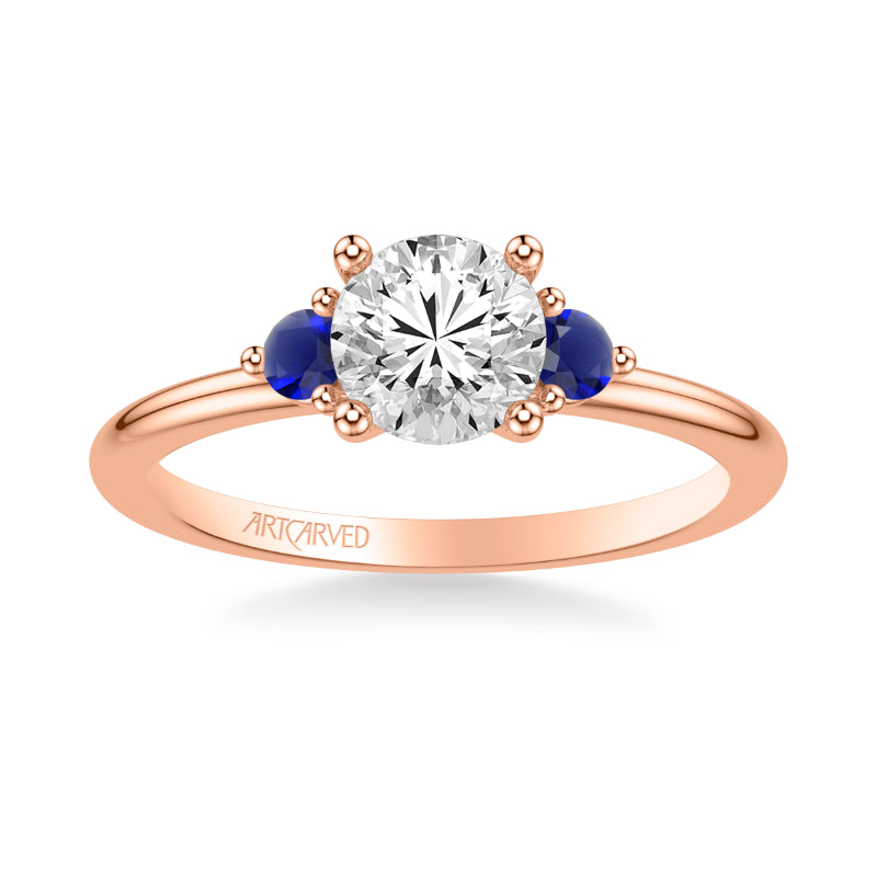 Artcarved Bridal Mounted with CZ Center Classic Engagement Ring 18K Rose Gold & Blue Sapphire