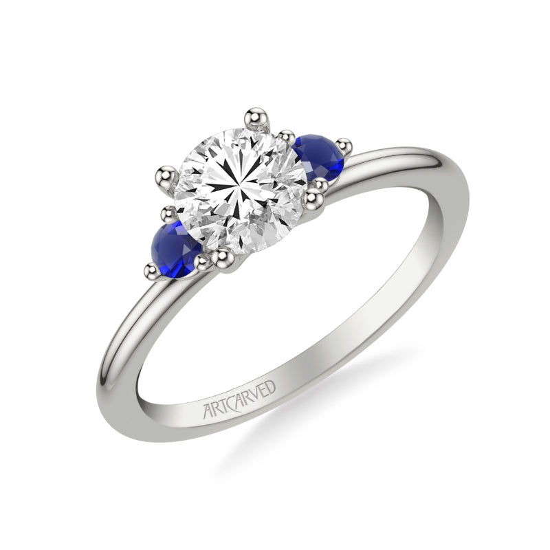 Artcarved Bridal Mounted with CZ Center Classic Engagement Ring 14K White Gold & Blue Sapphire