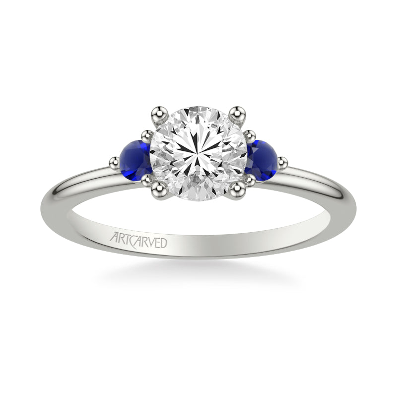 Artcarved Bridal Semi-Mounted with Side Stones Classic Engagement Ring 14K White Gold & Blue Sapphire